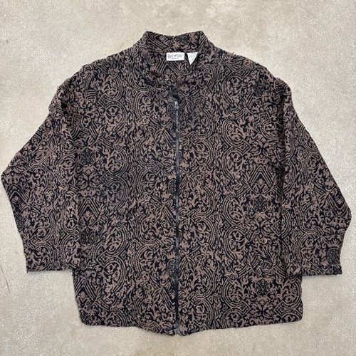 White Stag Women's XL Full Zipper Sweatshirt Black & Tan Ornate Unique Pattern
