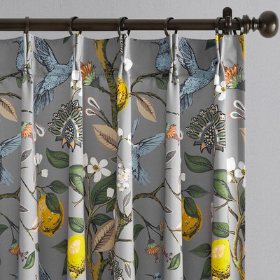Grey Floral Curtains for Living Room Bedroom, Aesthetic Unique Rustic Pinch Plea
