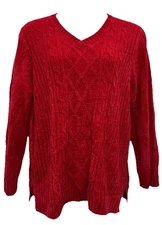 White White Stag Women Size 3X 22W-24W Pullover Long Sleeve Chenille Sweater Red