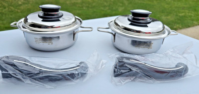 SET of 2 NEW! Saladmaster 1 Qt 316TI Stainless Steel Cookware Pans & Vapo Lids