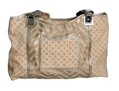7 For All Mankind Metallic Canvas Tote Bag Purse Chevron Geometric Gently Used
