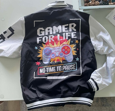 Seven Souls Varsity Jacket Black & White Gamer For Life No Time To Pause