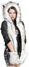Winter Animal Hat Faux Fur Hooded Scarf Cute Furry Ears White.