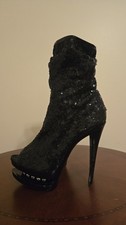 Black Sequin Sparkle Zip-up Boots Exotic Dancer Size 8