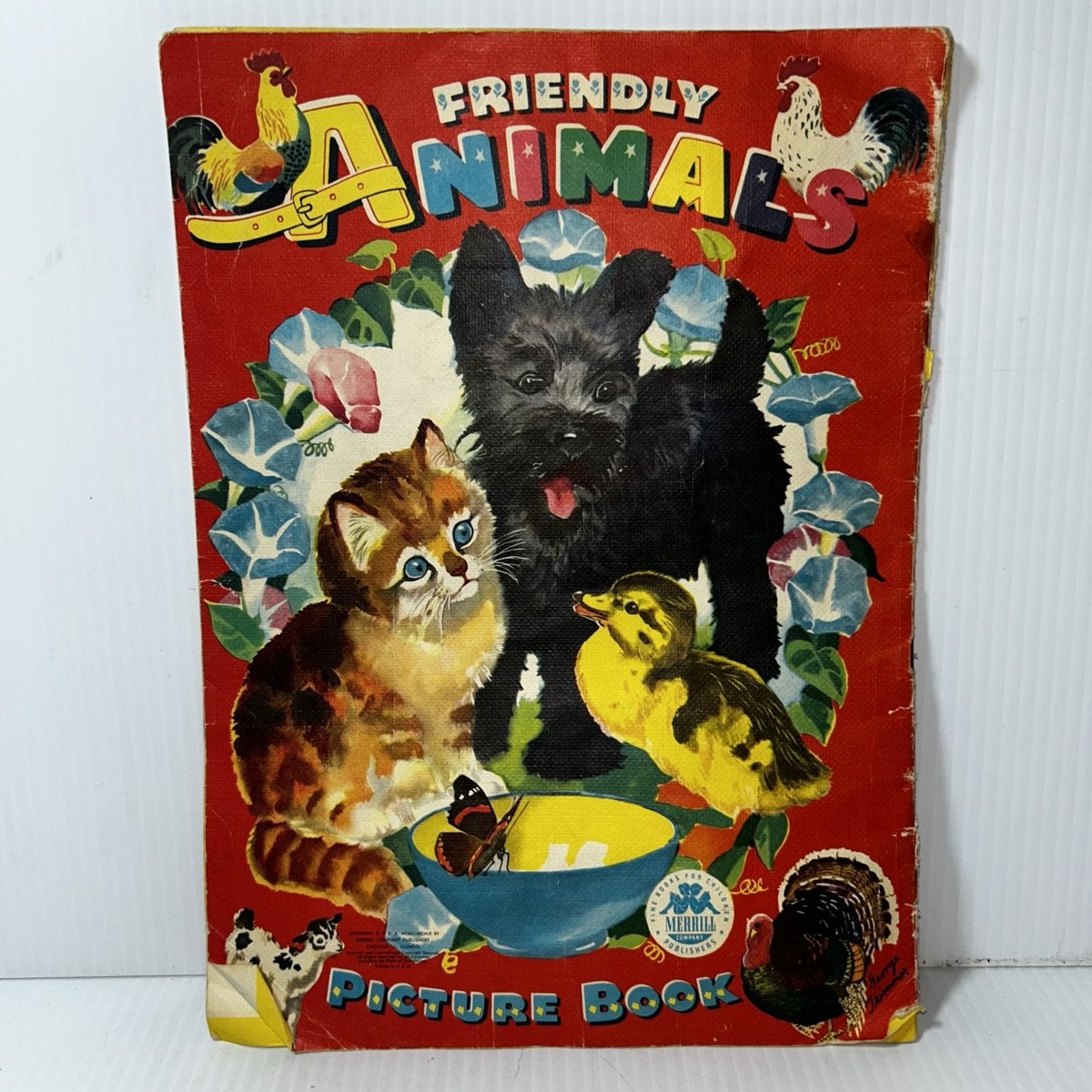 【 布絵本 アニマル・フレンド 】　1940年　米ザールフィールド社 Friendly Animals Picture Book Merrill Publishers 1940s Vintage