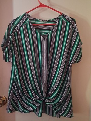 Cato Est 1946 Women Large Black Green Stripe Top Twist Front