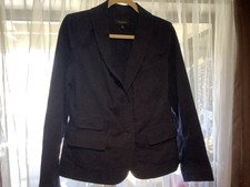 Talbots Blazer Womens 12 Navy Blue Cotton 2 Button Jacket Pockets Stretch