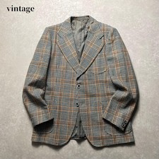 Vintage Gray Houndstooth Wool Checked Blazer, Tailored Jacket, Used