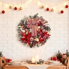 24 Inch Artificial Christmas Wreath Pre-Lit with LED Lights for Window Holiday