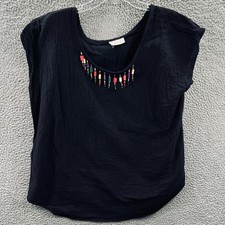 Vintage Womens Beaded Top L Textured Boho Artsy Relaxed Casual Everyday USA Made