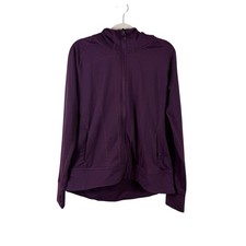 NWT EDDIE BAUER womens L plum hooded full zip fleece track jacket thumbholes