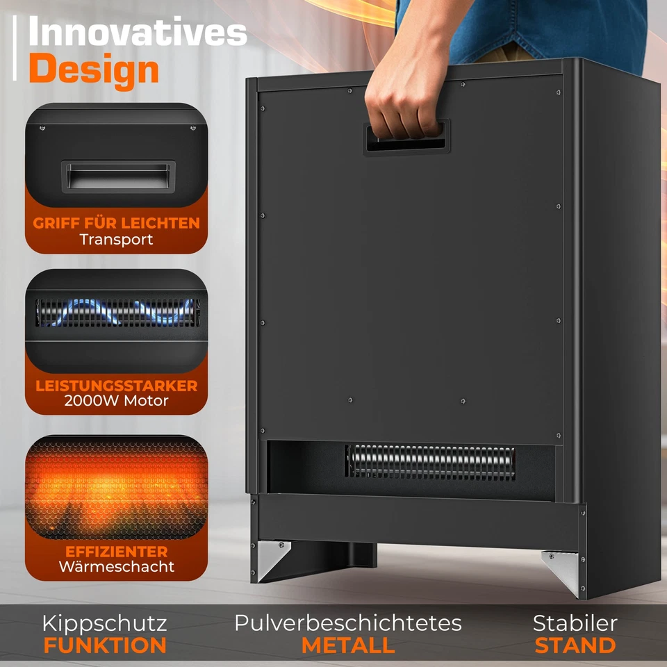 TRESKO® Elektrokamin mit Heizung Elektrischer Kamin LED Standkamin Heizlüfter - Bild 2 von 4
