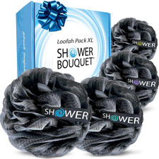 Loofah-Charcoal Bath-Sponge-4-Pack Extra-Large 75G Soft Mesh  Black Luffa Loufa