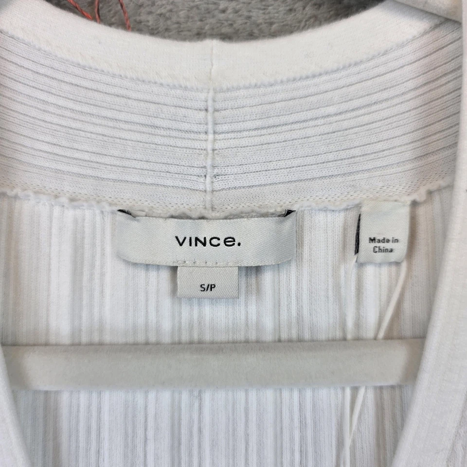 Vince Suéter Mujer Pequeño Blanco Acanalado Botón Frontal Sin Mangas Chaleco Top S Nuevo Foto 2 de 4