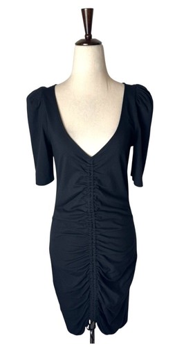 Wilfred Aritzia Dress Women Medium Black Cotton Nissa Cinch Front Mini Gothic - Picture 2 of 10