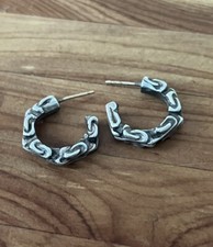 Vintage Modernist 925 Sterling Silver Large Twist Hoop Earrings