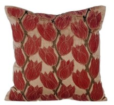 Decorative Sofa Pillow Case Beige 16"x16", Bed Decor Velvet - Blooming Tulips