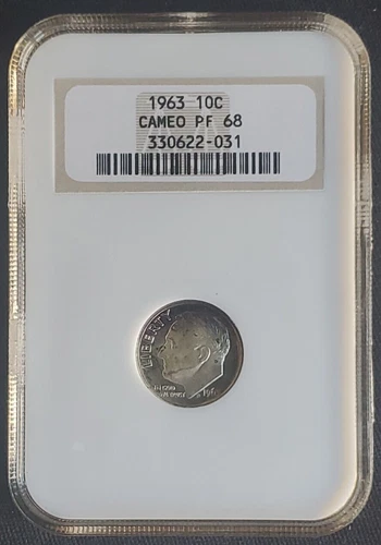1963 Roosevelt Dime Silver 10 cents  - Old Fatty Holder - NGC PF68 Cameo