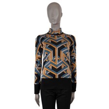 69346 auth HERMES black yellow blue silk CARRE CUBE Turtleneck Sweater 40 M