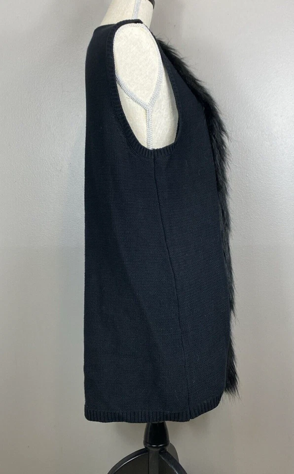 Ruby Rd Women's Black Long Cardigan Sweater Knit Vest w/ Faux Fur Size Large NWT - Image 4 of 4