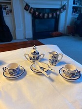 RARE HTF 10 PIECE DELFT MINIATURE CHILDS TEA SET BLUE AND WHITE PATTERN