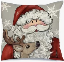SANTA CLAUS REINDEER Whimsical Christmas Throw Pillow Cover Winter Holiday Decor