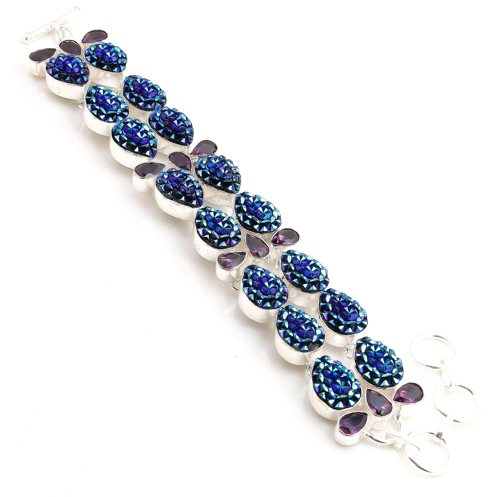 VALENTINO Bracciale con pietre preziose fatto a mano ametista drusa conchiglia misura 8 pollici