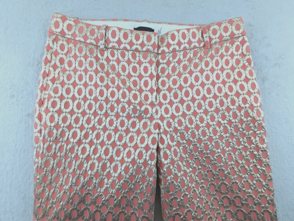 J.Crew sz 00 裤子镀金圆点锦缎咖啡馆卡普里珊瑚 n 金色 22121 4453 — 第 2/4 张图片