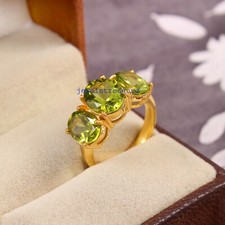 Naturel Peridot Avec 925 Argent Sterling Plaqué Or Femme Bague #2012