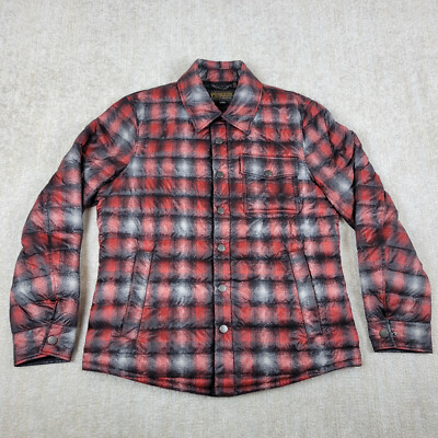 Pendleton Down Puffer Jacket Men M Red Black Buffalo Plaid Snap Quilted Packable
