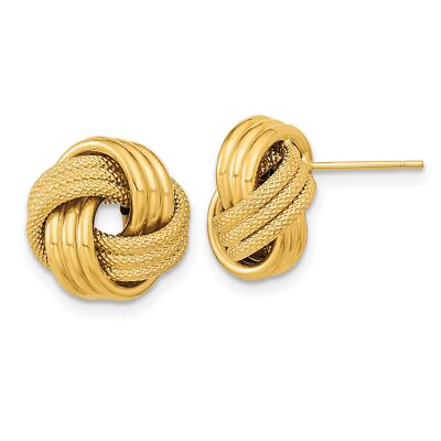 Ohrstecker 14 Karat Gelbgold poliert strukturiert dreifach Liebesknoten