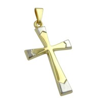 AnhäNger Kreuz KreuzanhäNger Aus 9Kt. 375 Gold Bicolor Halsschmuck Unisex