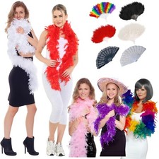 NEW FEATHER FAN BOA 150CM RED WHITE BLACK BURLESQUE FANCY DRESS HEN NIGHT PARTY
