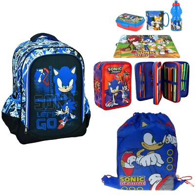 Sonic 2 Set Grande Zaino Astuccio 3zip Sacca Borraccia Scuola Elementare Bambino