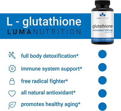 Luma Nutrition Glutathione 500Mg Antioxidant, Premium L-Glutathione, Liver  Detox