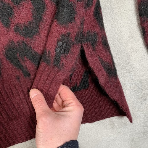 Sweaty Betty Jumper Small Red Mohair Mock High Neck Chunky Sweater Leopard Print - Picture 6 of 13