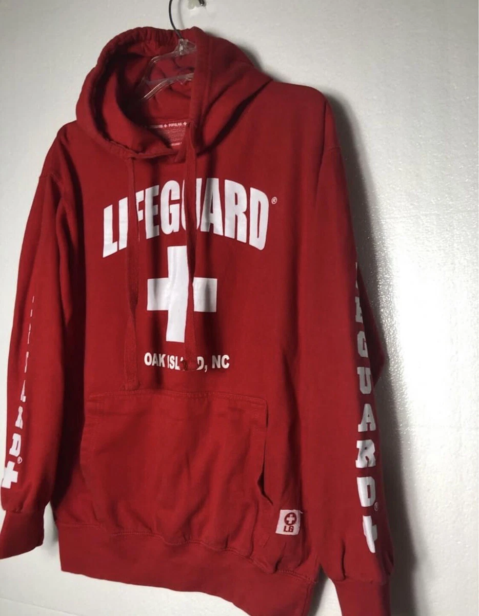Official Lifeguard Red Hoodie Sweatshirt Oak Island NC Adult