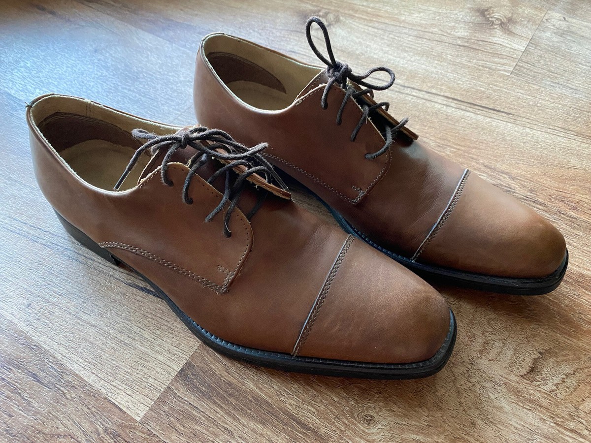 Liz Claiborne Men’s Brown Leather Captoe Oxford Shoes Size 9 M Claiborne Leather Upper Brown Dress Shoes for Men for sale  main image 2