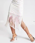 River Island Womens White 80s Sequin Fringe Tassle Party Midi Skirt - RRP £48