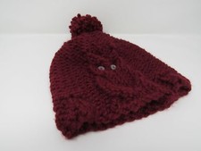 Handcrafted Knitted Hat Beanie Cranberry Acrylic/Wool Owl Pom Pom Female Adult