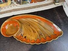 Vtg MCm Made In California Drip Glaze Chip And Dip Server Orange And Brown 16x8