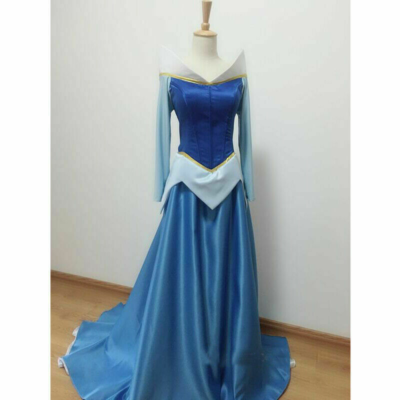 Sleeping Beauty Aurora Blue Satin Princess Dress Cosplay Costume | eBay