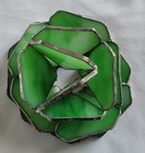 Vintage Stained Glass Lead Framed 3D Origami  Green Flower Unique-Handmade
