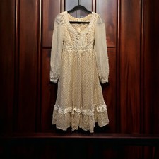 70s Gunne Sax By Jessica San Francisco Prairie Dress Cottage Core Ivory 7 RARE