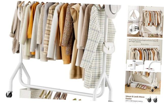 Heavy Duty Rolling Clothes Rack 48 Inches White 420LB Capacity  -image