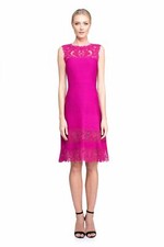 SZ L TADASHI SHOJI CORDED EMBROIDERY ON TULLE PINTUCK JERSEY BOATNECK DRESS NWT