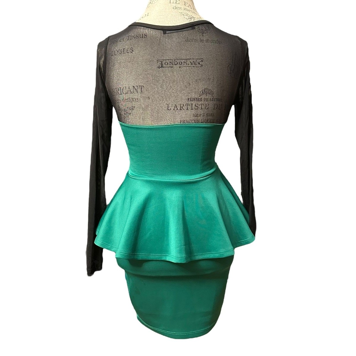Symphony Small Green & Black Party Mesh Dress Small Stain