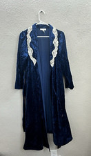 Komar Womens Robe Size Small Blue Velour Lace Nightgown Housecoat Vintage 80s