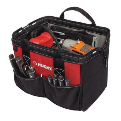 Husky Tool Bag Jobsite Storage Organizer Water Resistant Polyester Black 12  Inch