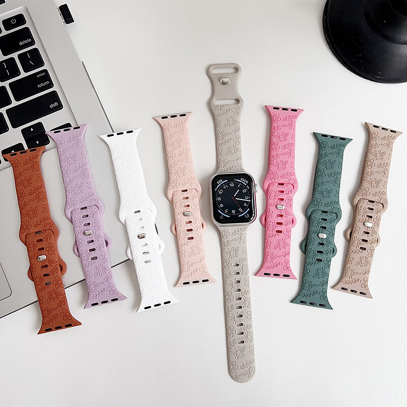 Cute Bee Floral Engraved Strap For Apple Watch Band 49mm Series